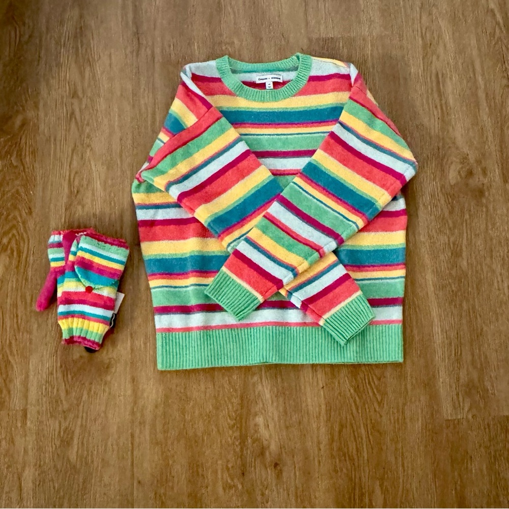 Colorful Striped Sweater and Gloves Set